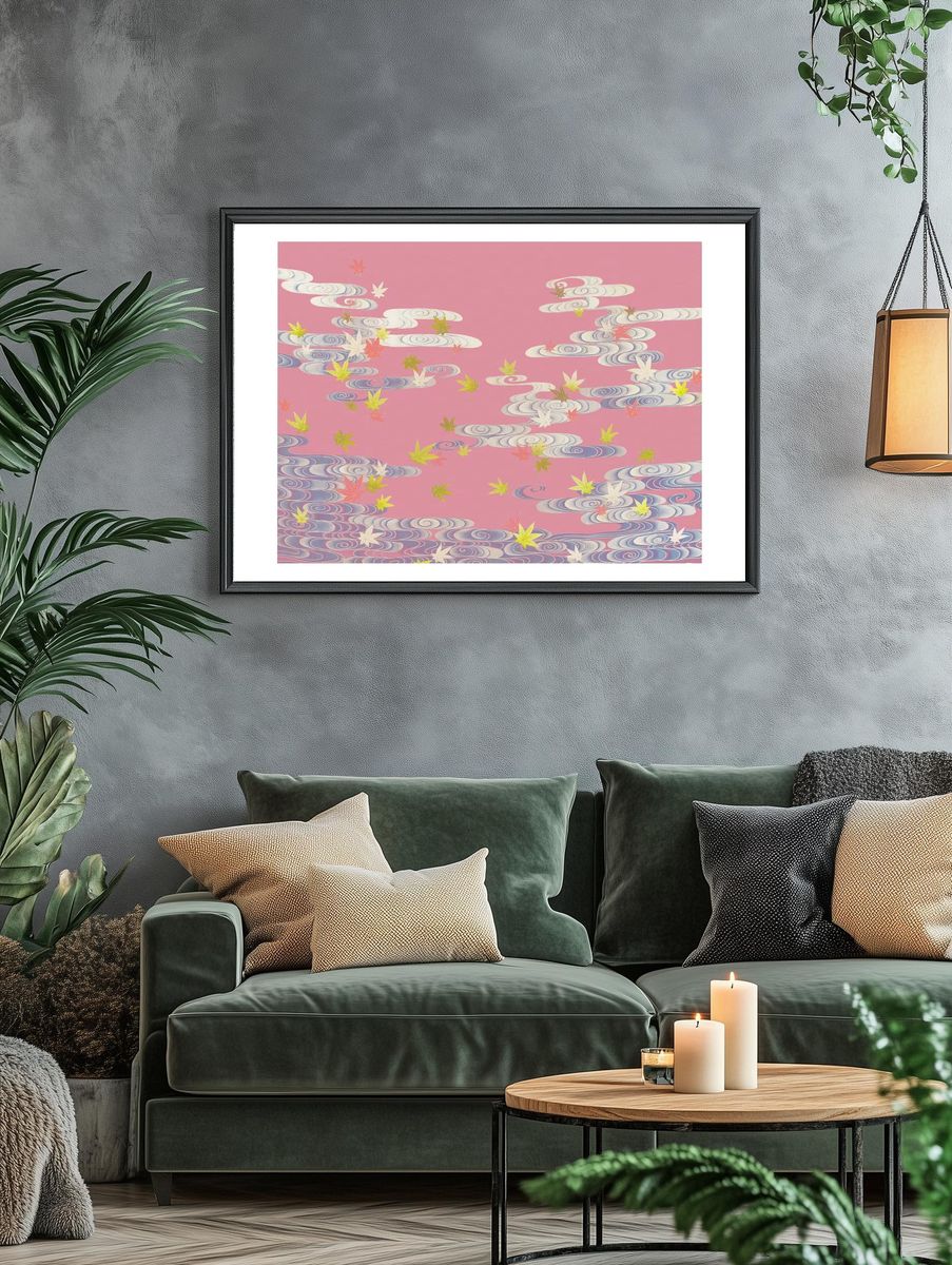 Autumn Leaves on Pink Clouds — Japanese Style Print. — room view 4