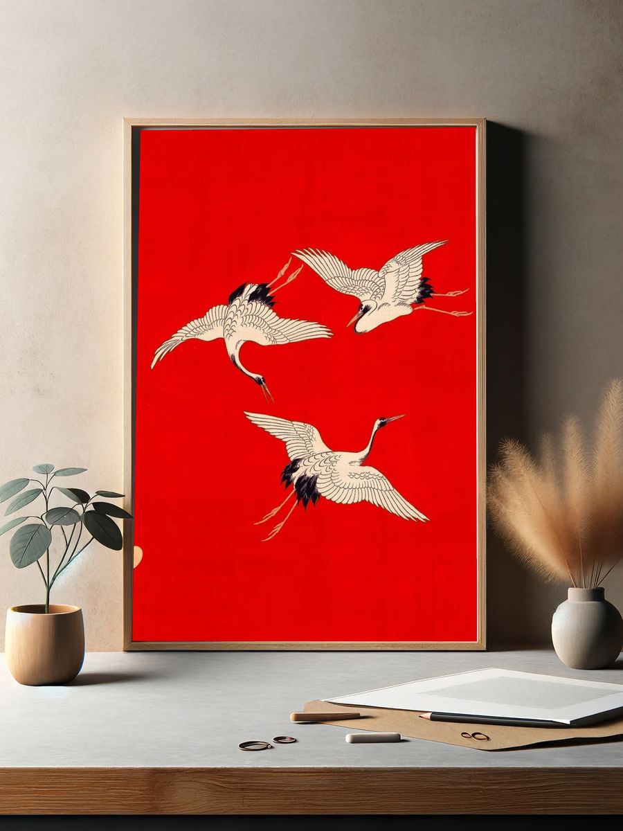 Cranes in Flight — Japanese Art Print. — room view 2