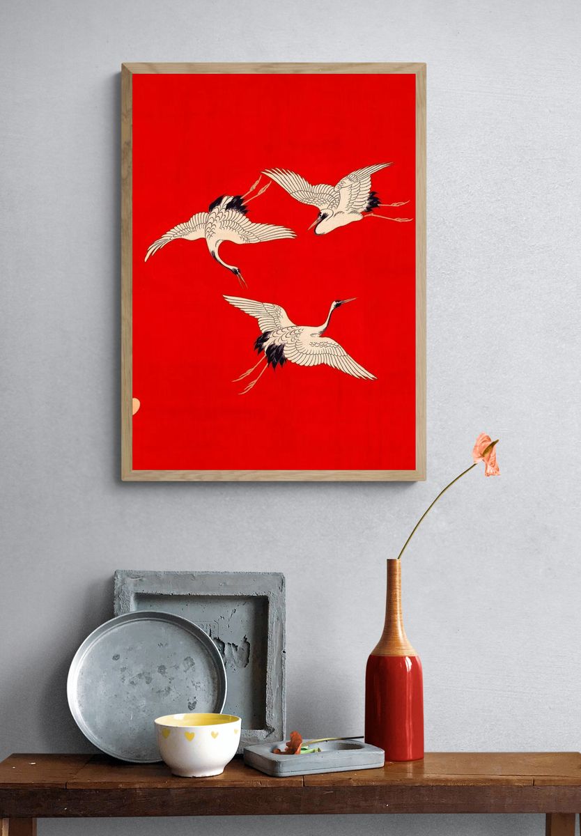 Cranes in Flight — Japanese Art Print. — room view 3