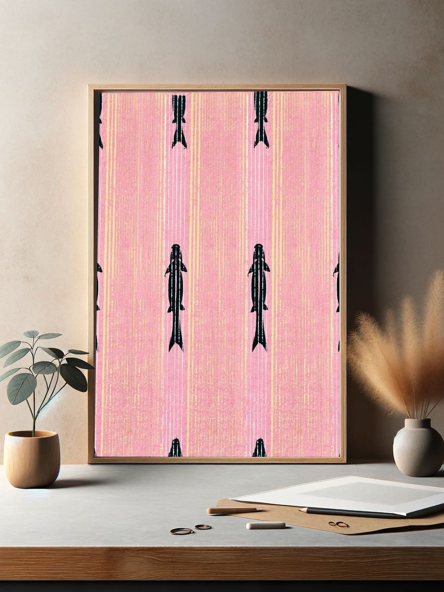 Vintage woodblock print Japanese textile. — room view 2