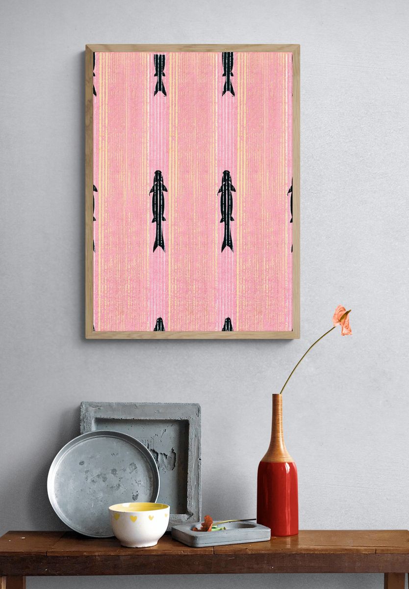 Vintage woodblock print Japanese textile. — room view 3