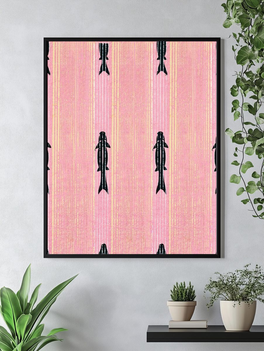 Vintage woodblock print Japanese textile. — room view 4