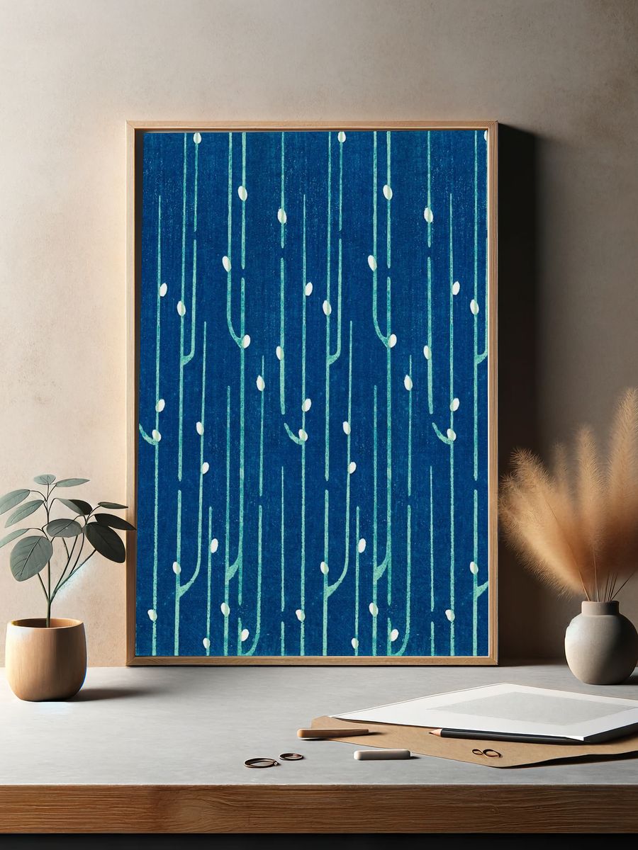 Vintage woodblock print Japanese textile. — room view 2