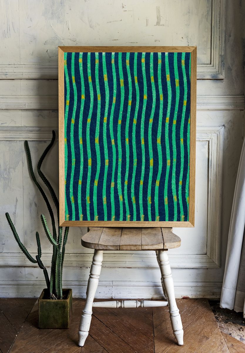 Vintage woodblock print Japanese textile. room preview