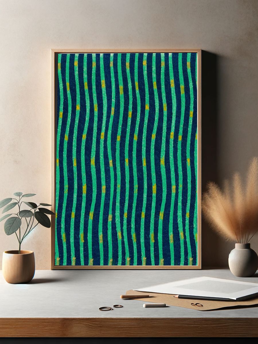 Vintage woodblock print Japanese textile. — room view 2