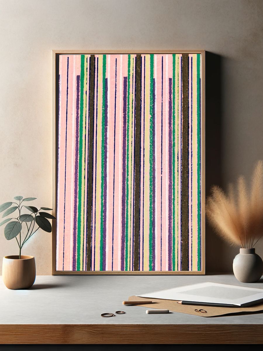 Vintage woodblock print Japanese textile. — room view 2