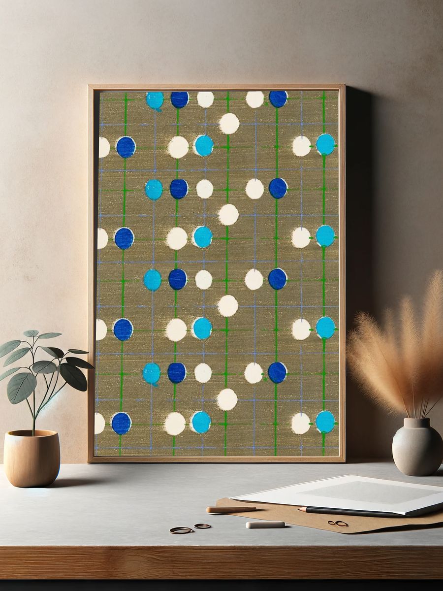 Vintage woodblock print Japanese textile. — room view 2