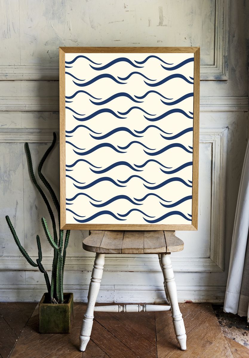 Seamless wave pattern background, beige abstract design — Art Print. — room view 1