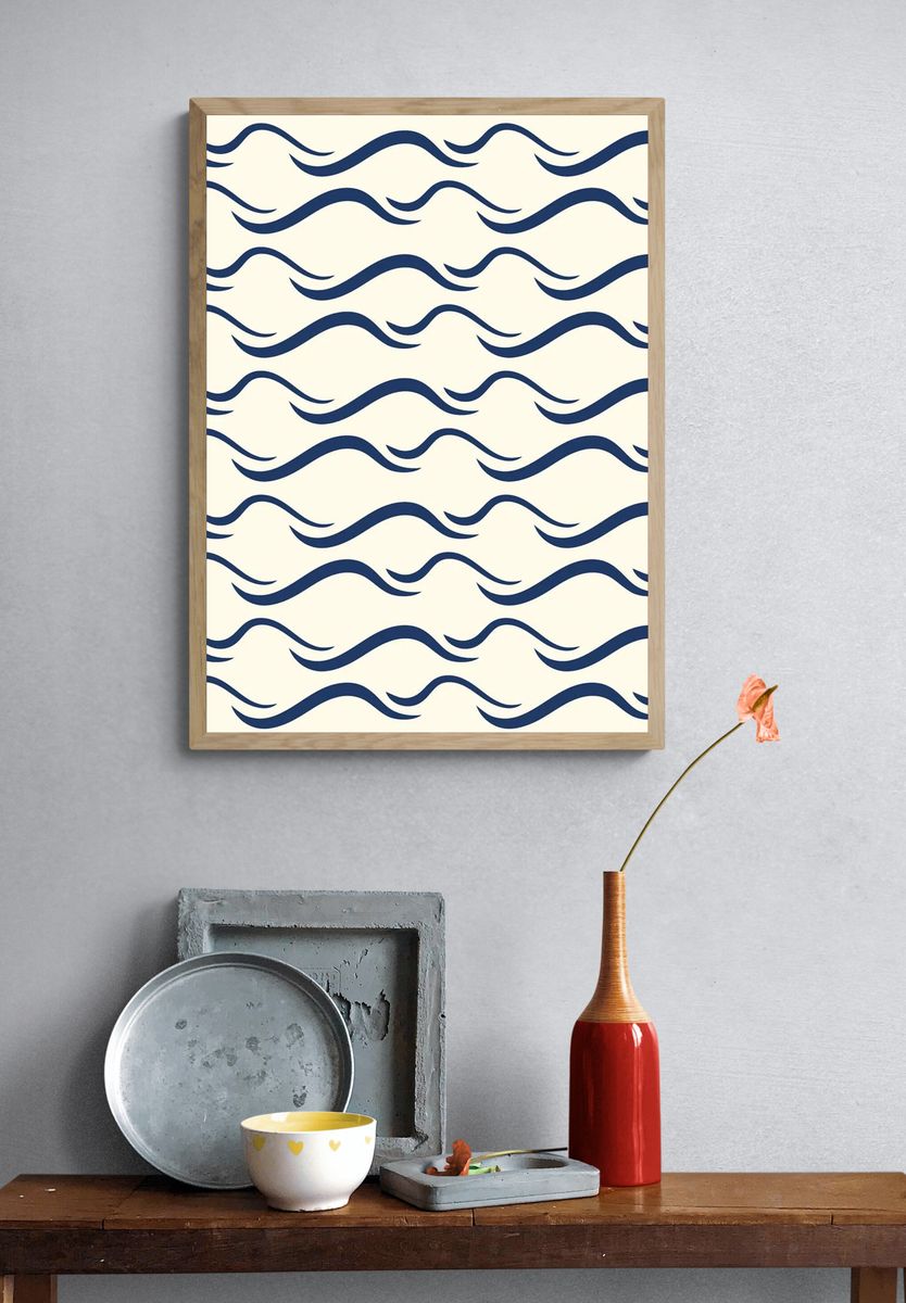 Seamless wave pattern background, beige abstract design — Art Print. — room view 3