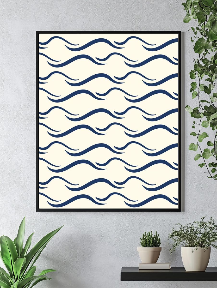 Seamless wave pattern background, beige abstract design — Art Print. — room view 4