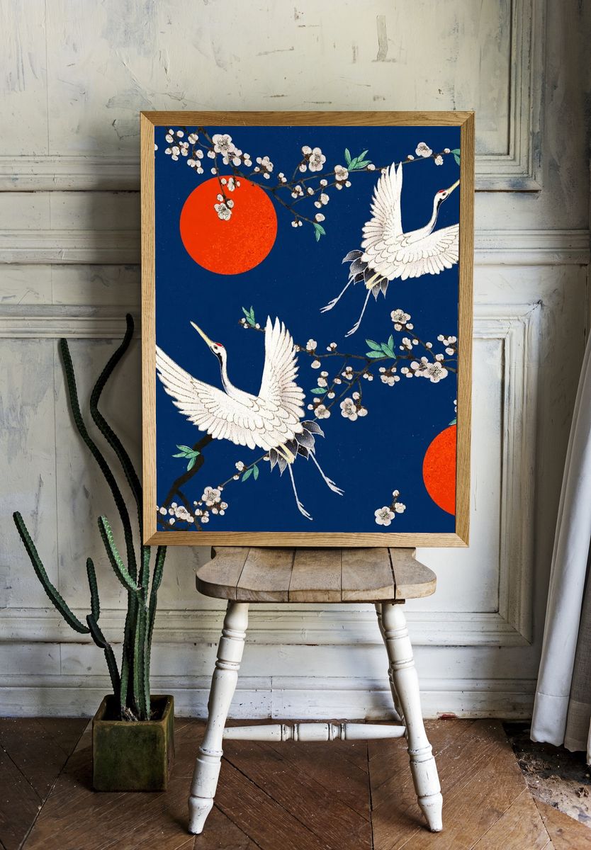 Crane and Plum Blossom by Watanabe Seitei — Art Print. — room view 1