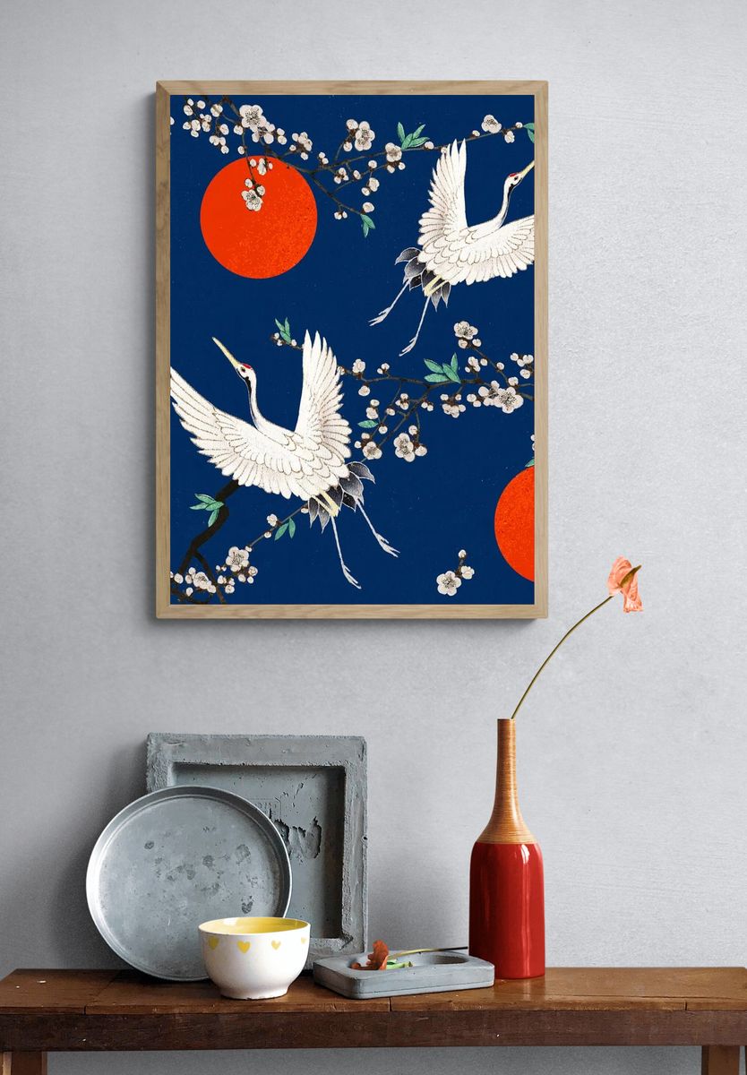 Crane and Plum Blossom by Watanabe Seitei — Art Print. — room view 3