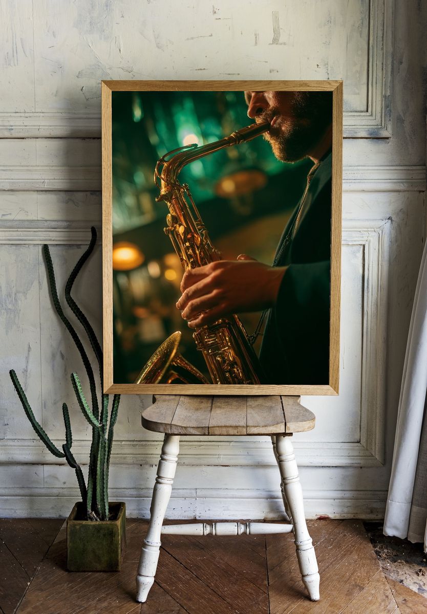 Jazz Saxophone Performance Photography Poster. room preview