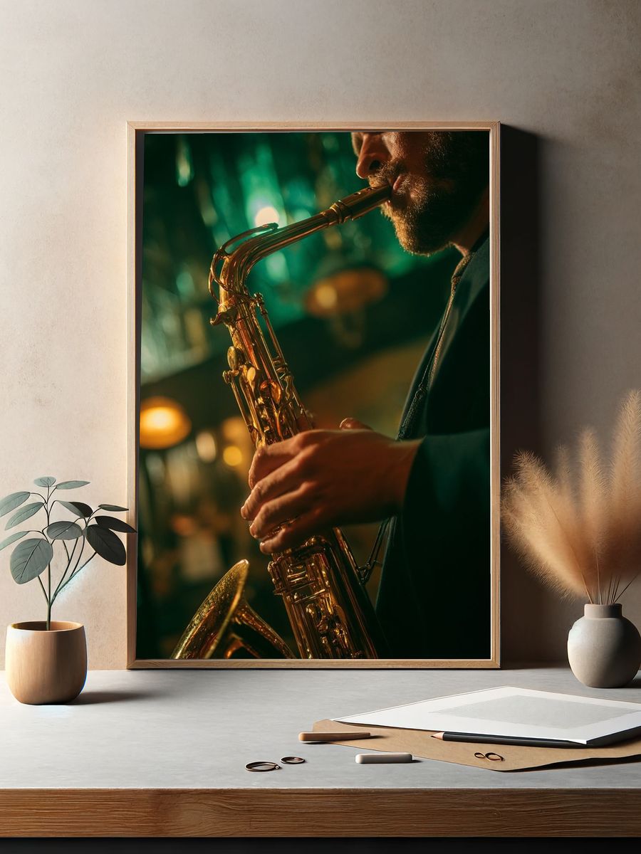 Jazz Saxophone Performance Photography Poster. — room view 2