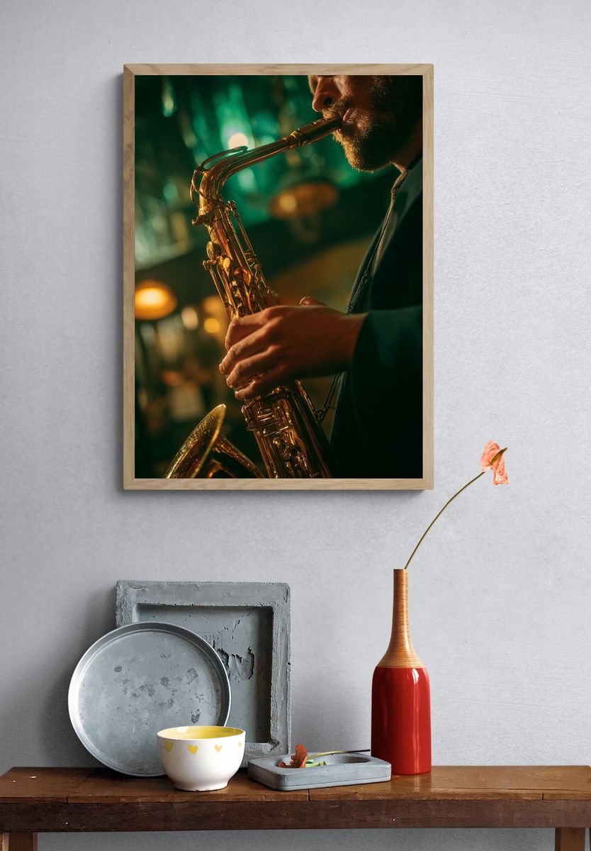 Jazz Saxophone Performance Photography Poster. — room view 3