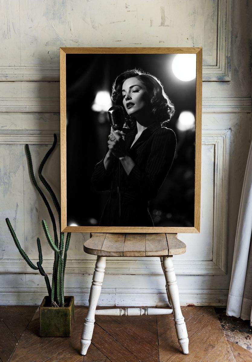Vintage Jazz Singer Black-White Poster. room preview