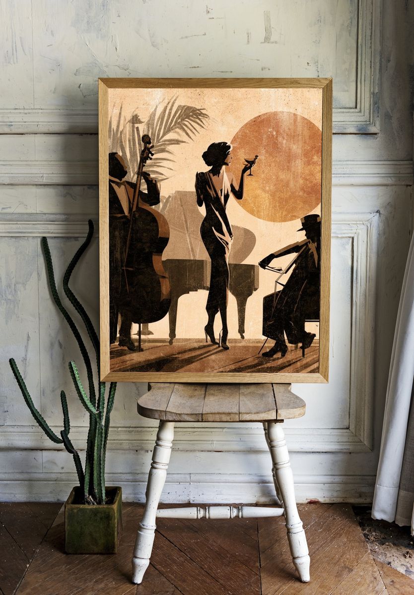 Jazz Trio Silhouette Art Deco Poster. room preview