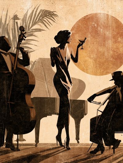 Jazz Trio Silhouette Art Deco Poster.