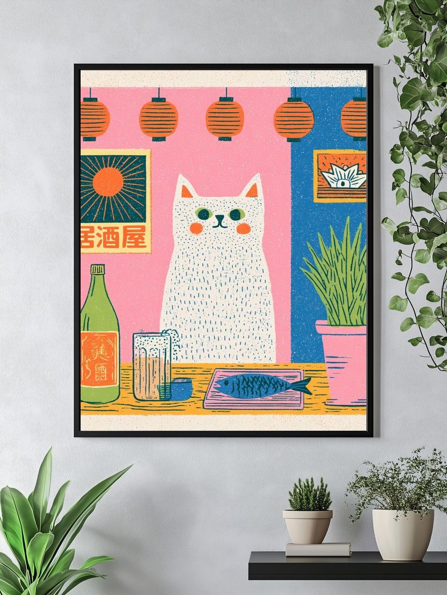 Japanese Cat Bar Illustration Poster. — room view 4