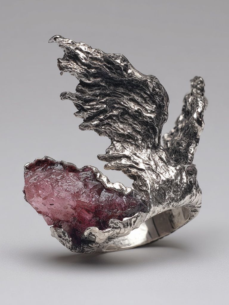 Unique Silver and Pink Crystal Ring Poster. poster — fine-art art