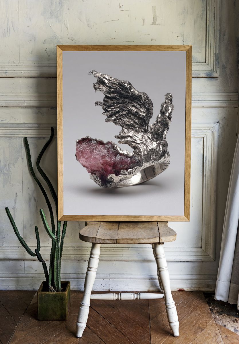 Unique Silver and Pink Crystal Ring Poster. — room view 1