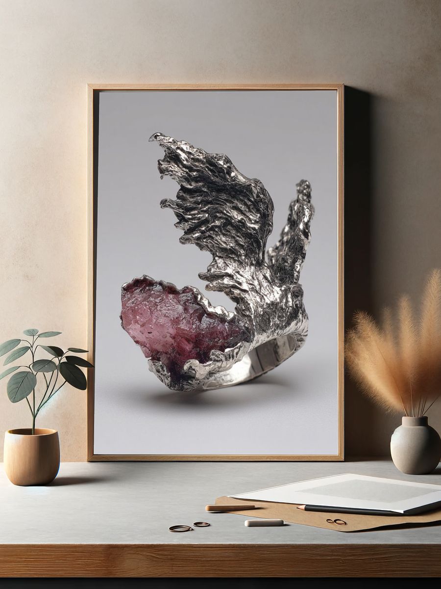 Unique Silver and Pink Crystal Ring Poster. — room view 2