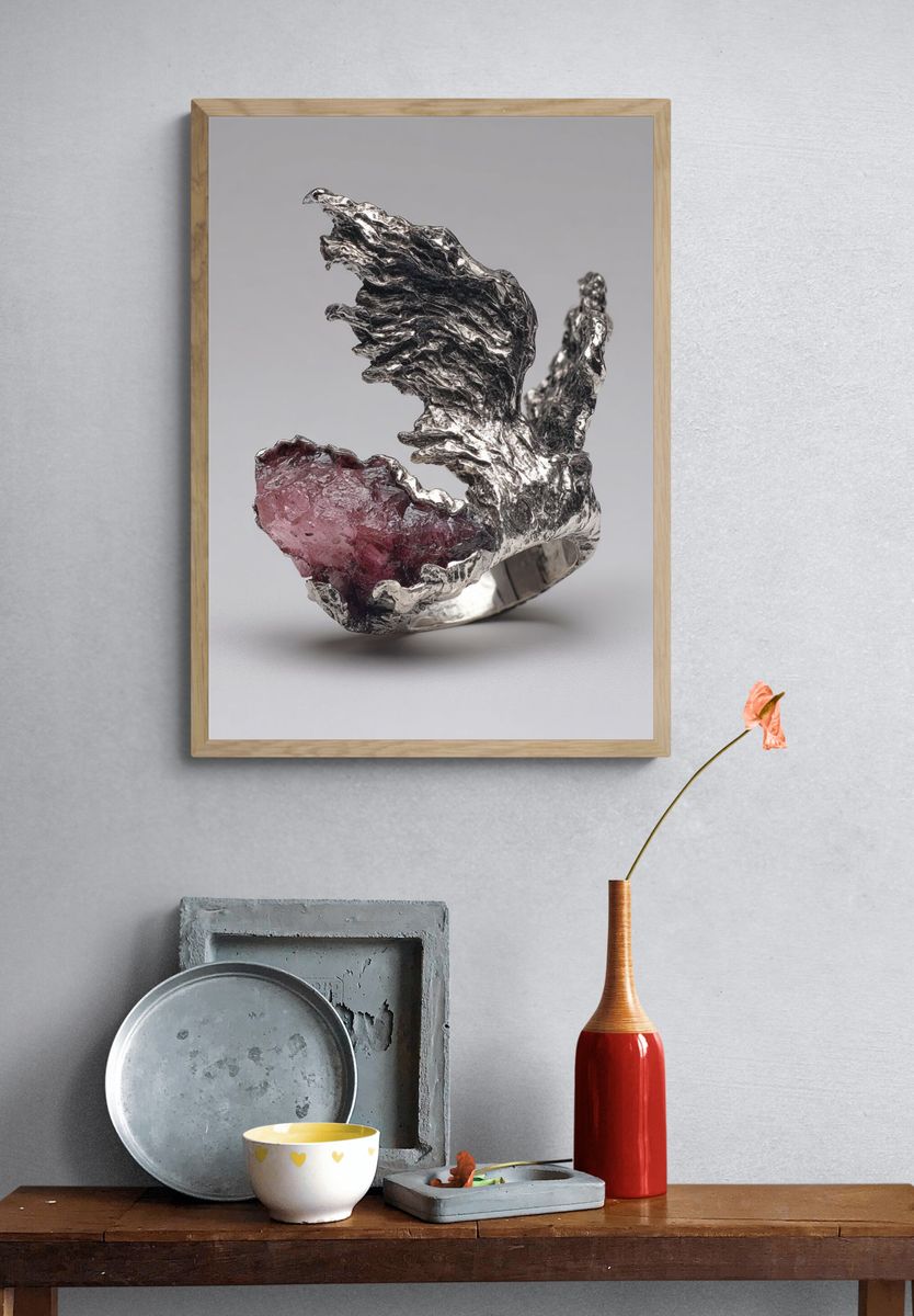 Unique Silver and Pink Crystal Ring Poster. — room view 3