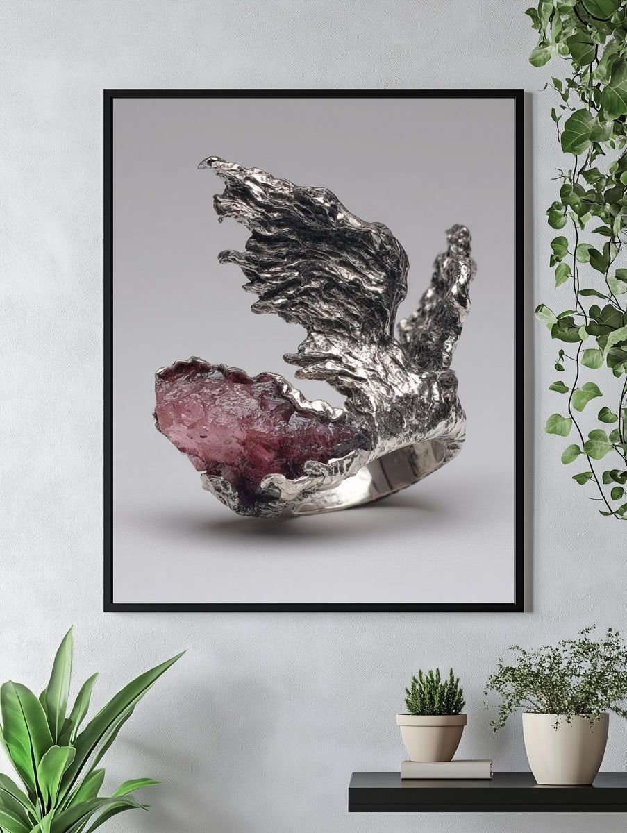 Unique Silver and Pink Crystal Ring Poster. — room view 4