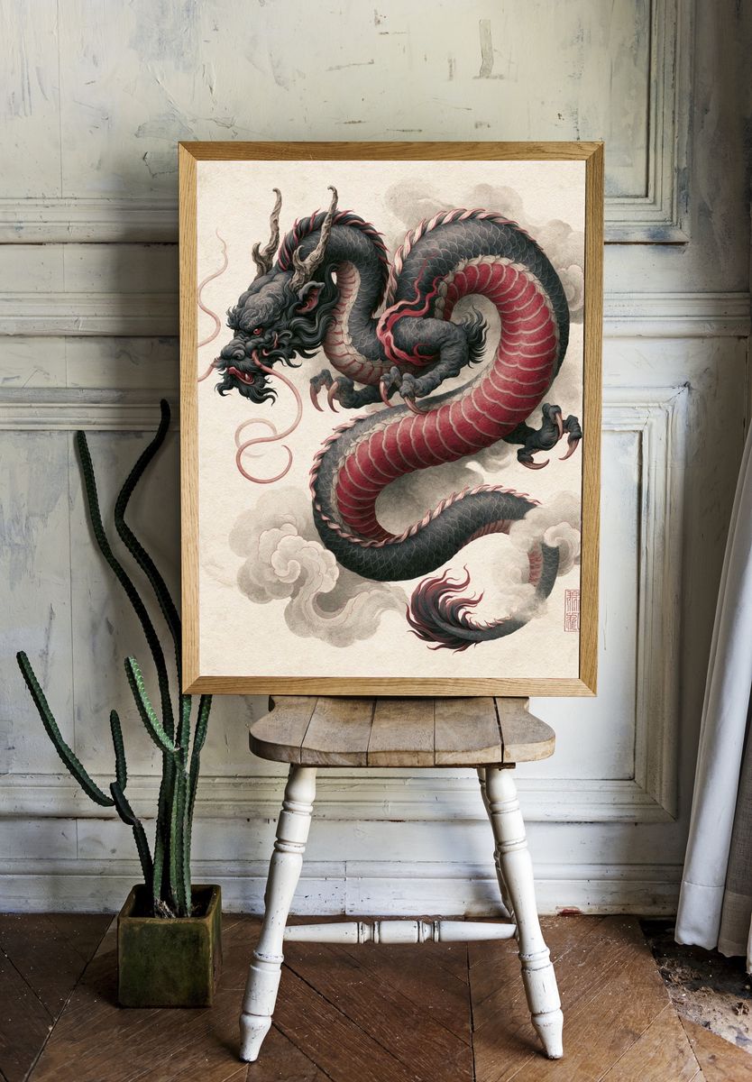 Japanese Dragon Ink Poster. room preview