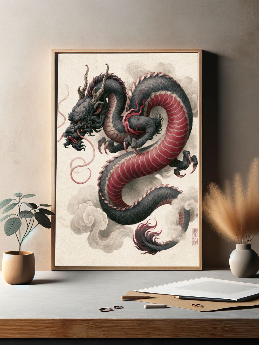 Japanese Dragon Ink Poster. — room view 2