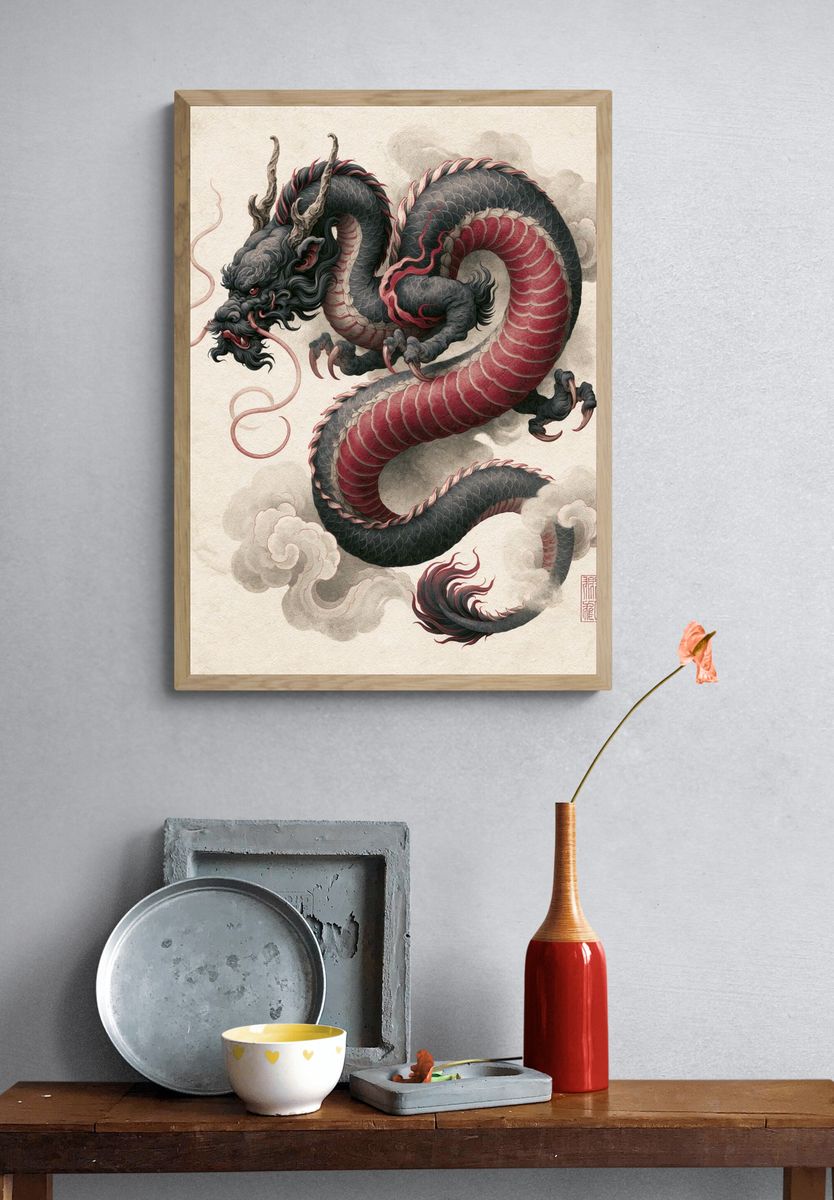 Japanese Dragon Ink Poster. — room view 3