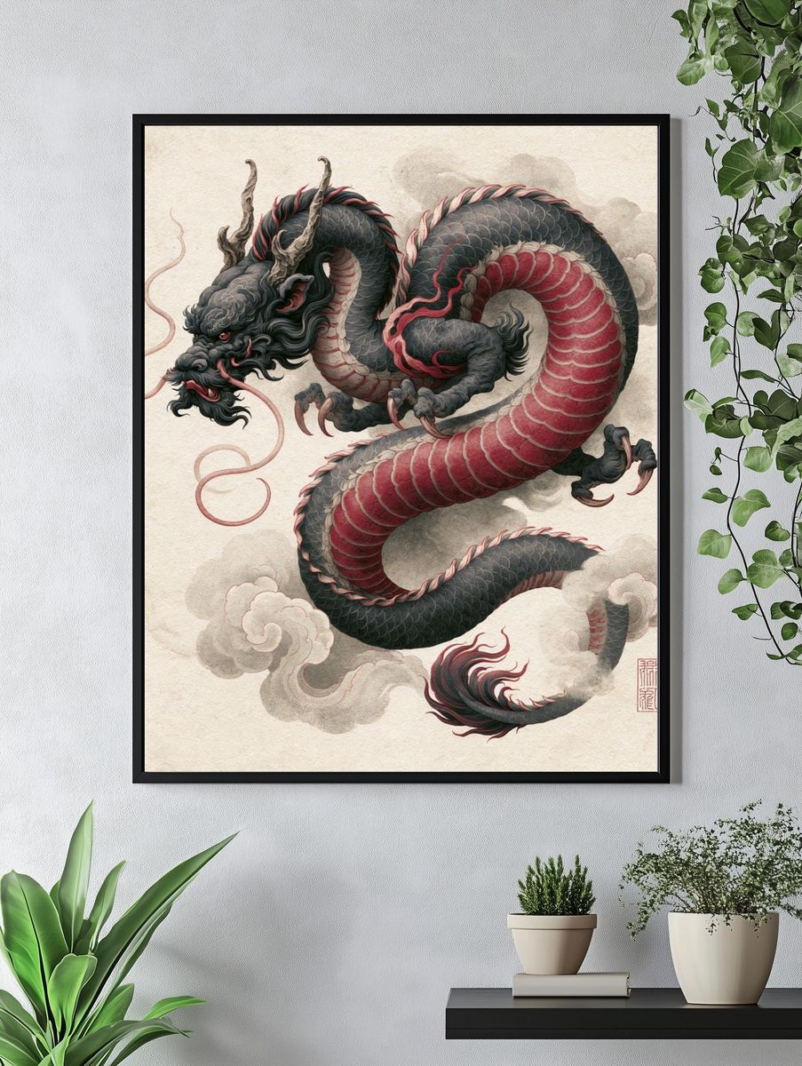 Japanese Dragon Ink Poster. — room view 4