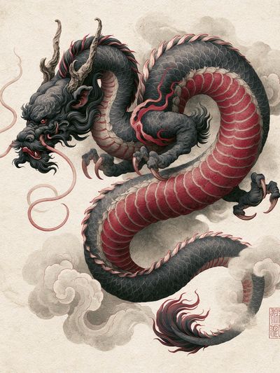 Japanese Dragon Ink Poster. poster print