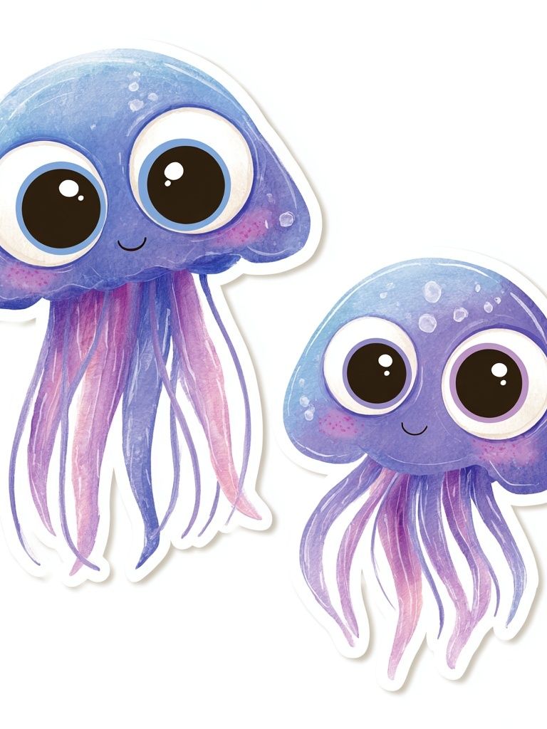 Cute Jellyfish Watercolor Print. poster — illustration art