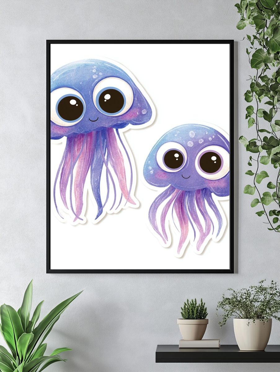 Cute Jellyfish Watercolor Print. — room view 4