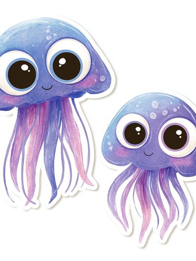 Cute Jellyfish Watercolor Print. poster print