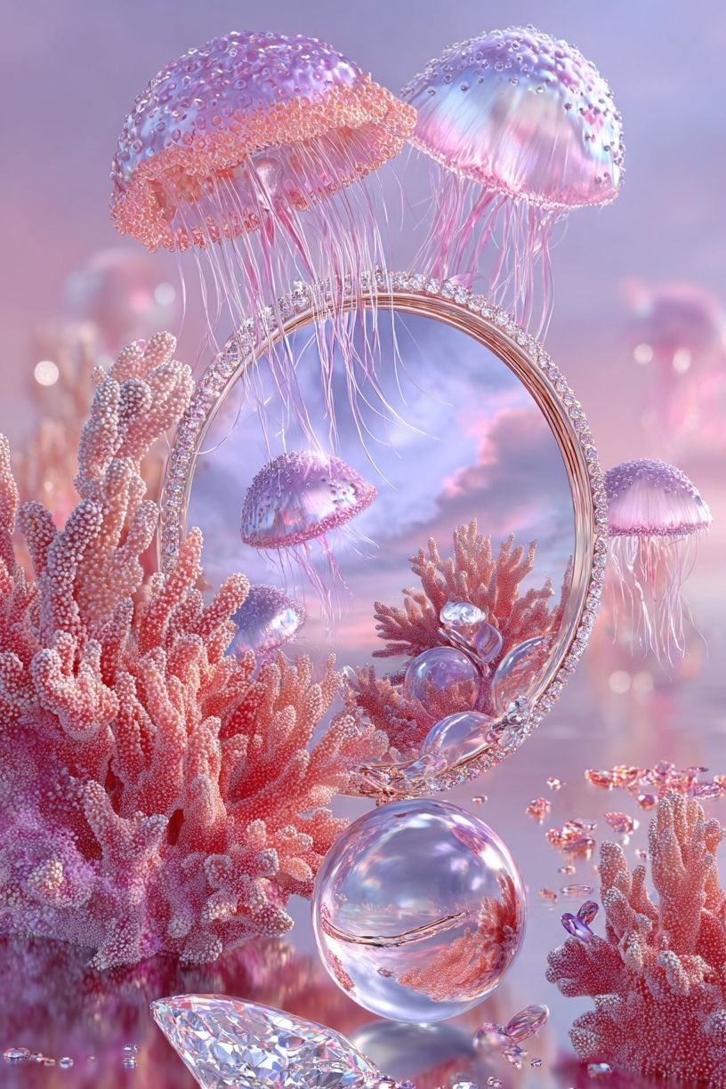 Underwater Jellyfish Reflection — Digital Art Print. poster — illustration art