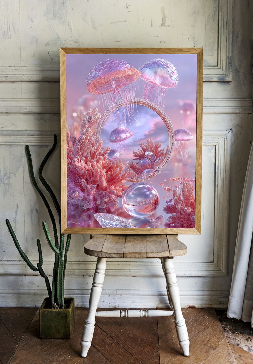Underwater Jellyfish Reflection — Digital Art Print. — room view 1
