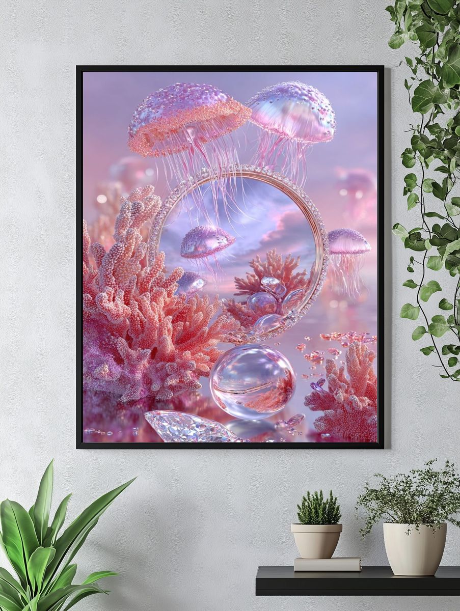 Underwater Jellyfish Reflection — Digital Art Print. — room view 4