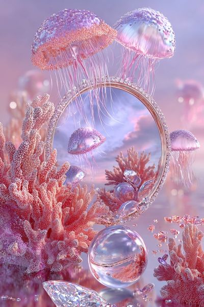 Underwater Jellyfish Reflection — Digital Art Print. poster print