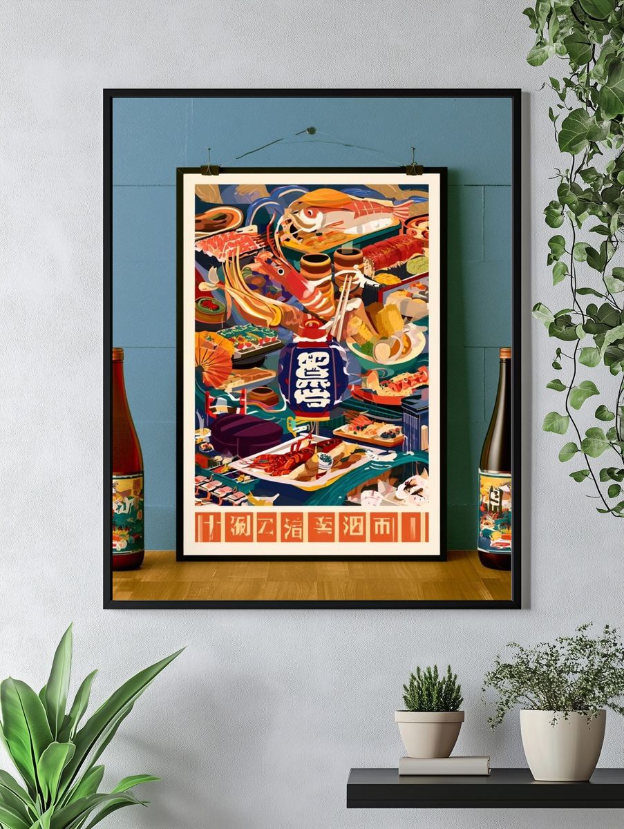 Japanese Seafood Feast Vintage Poster. — room view 4