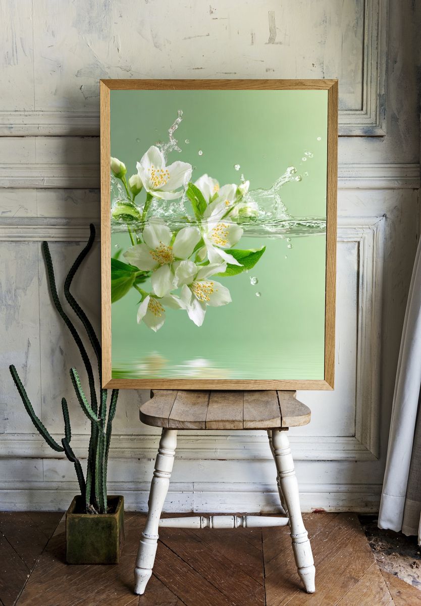 Jasmine Flowers in Water — Botanical Print. — room view 1