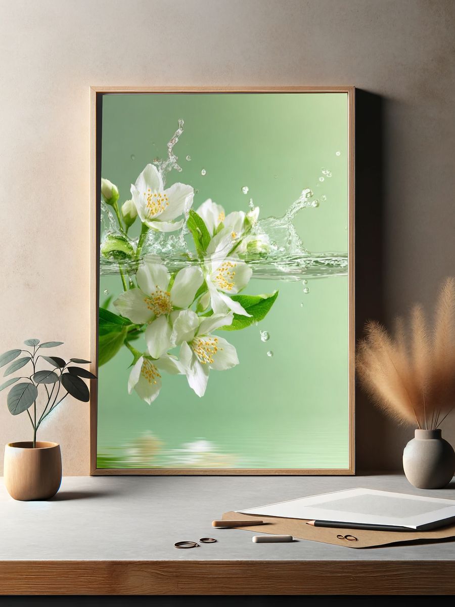 Jasmine Flowers in Water — Botanical Print. — room view 2