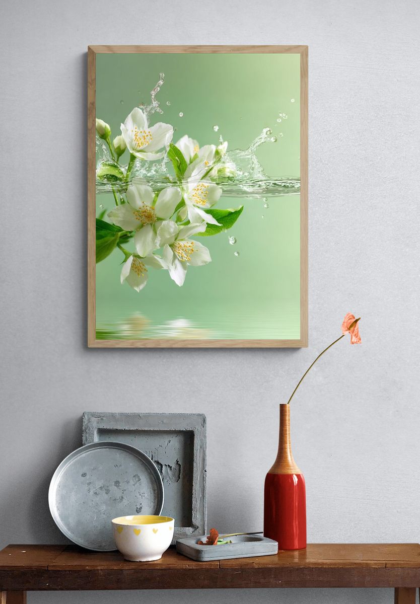 Jasmine Flowers in Water — Botanical Print. — room view 3