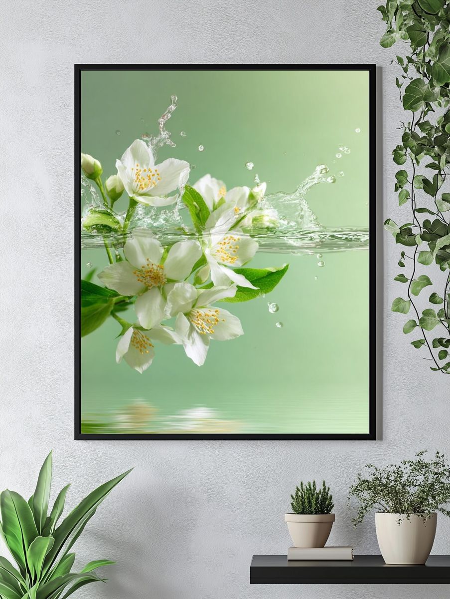 Jasmine Flowers in Water — Botanical Print. — room view 4