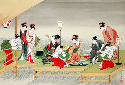 Japanese Geisha Gathering — Vintage Print