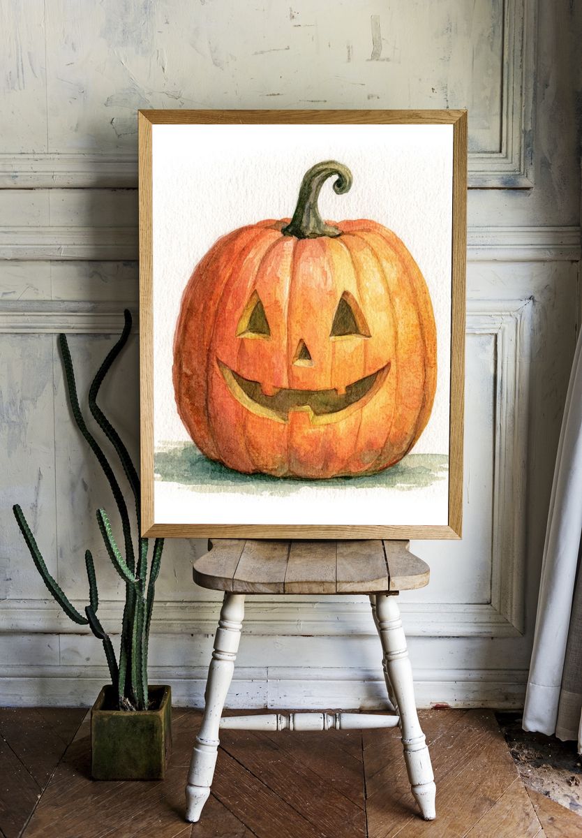Jack-o'-Lantern Watercolor Poster. room preview