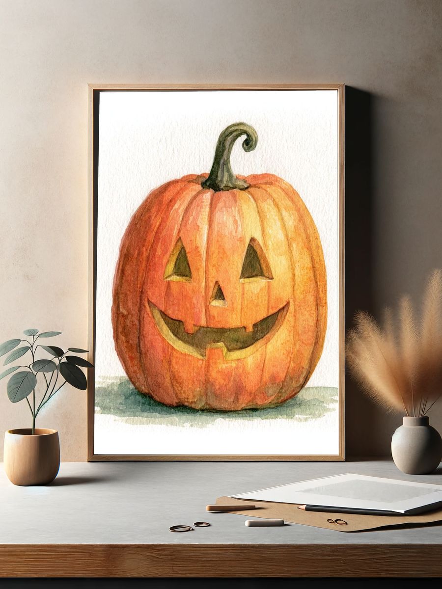 Jack-o'-Lantern Watercolor Poster. — room view 2