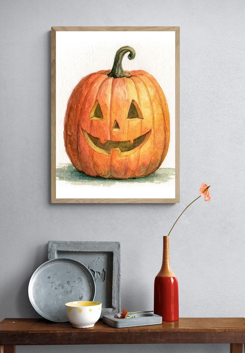 Jack-o'-Lantern Watercolor Poster. — room view 3