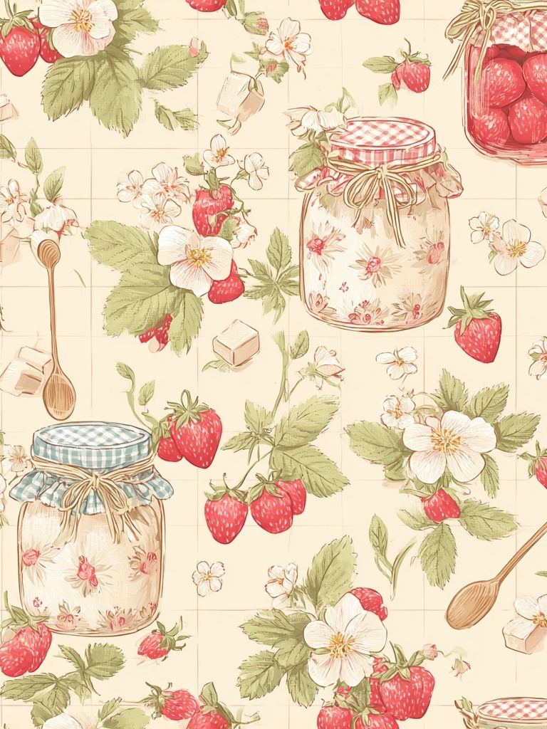 Strawberry Jam Pattern — Vintage Print. poster — botanical art
